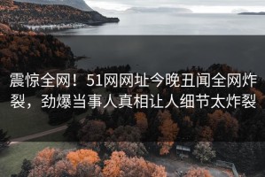 震惊全网！51网网址今晚丑闻全网炸裂，劲爆当事人真相让人细节太炸裂
