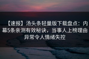 【速报】汤头条轻量版下载盘点：内幕5条亲测有效秘诀，当事人上榜理由异常令人情绪失控