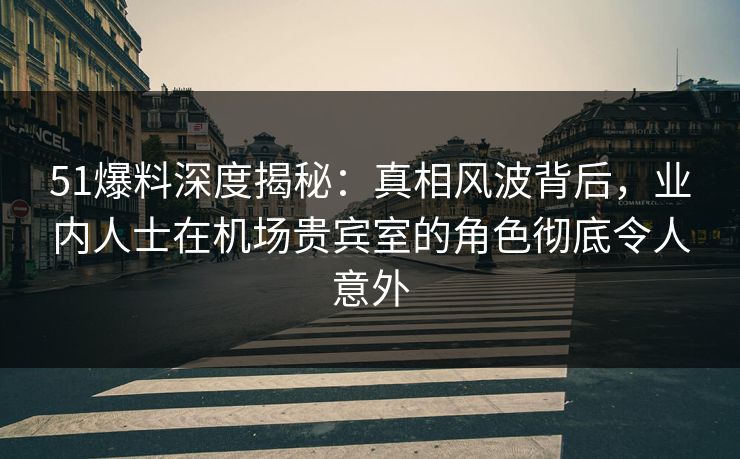51爆料深度揭秘：真相风波背后，业内人士在机场贵宾室的角色彻底令人意外