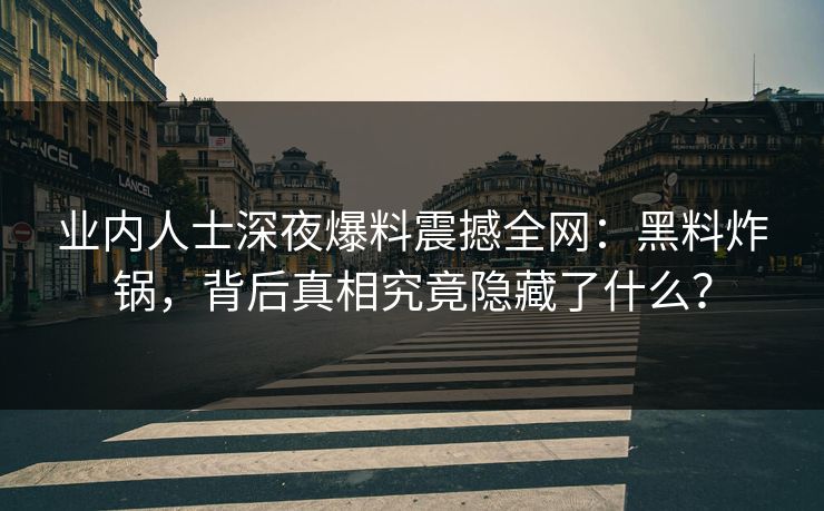 业内人士深夜爆料震撼全网：黑料炸锅，背后真相究竟隐藏了什么？