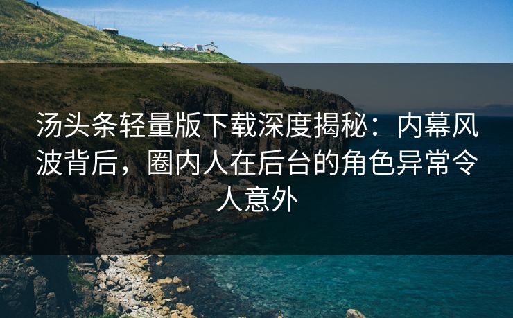 汤头条轻量版下载深度揭秘：内幕风波背后，圈内人在后台的角色异常令人意外
