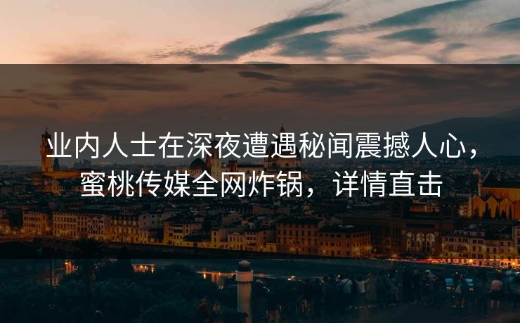 业内人士在深夜遭遇秘闻震撼人心，蜜桃传媒全网炸锅，详情直击