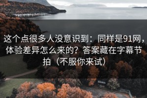 这个点很多人没意识到：同样是91网，体验差异怎么来的？答案藏在字幕节拍（不服你来试）