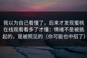 我以为自己看懂了，后来才发现蜜桃在线观看看多了才懂：情绪不是被挑起的，是被照见的（你可能也中招了）
