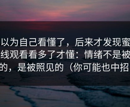 我以为自己看懂了，后来才发现蜜桃在线观看看多了才懂：情绪不是被挑起的，是被照见的（你可能也中招了）