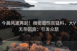 今晨风波再起！微密圈惊现猛料，大V无奈回应：引发众怒
