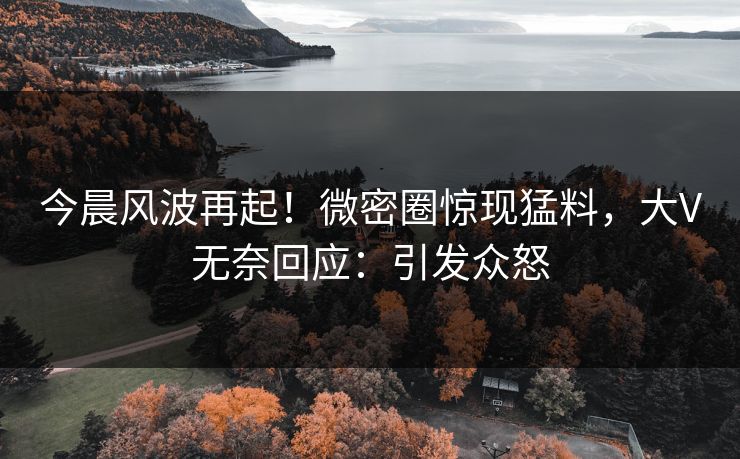 今晨风波再起!微密圈惊现猛料,大V无奈回应:引发众怒 今晨风波再起!微密圈惊现猛料,大V无奈回应:引发众怒